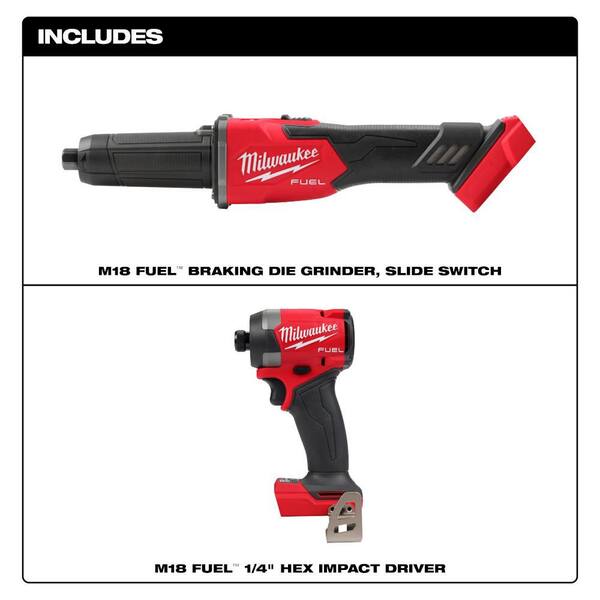 M18 FUEL 18V Lithium-Ion Brushless Cordless 1/4 in. Braking Die Grinder Slide Switch w/ Impact Driver