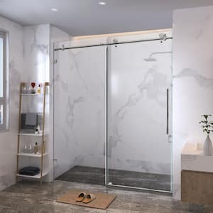 60 in. W x 72 in. H Sliding Frameless Shower Door in Polished Chrome Finish with Clear Glass