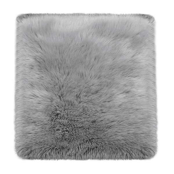 Latepis Light Gray 12 ft. x 12 ft. Cozy Furry Fuzzy Rugs Square Sheepskin Faux Fur Area Rug