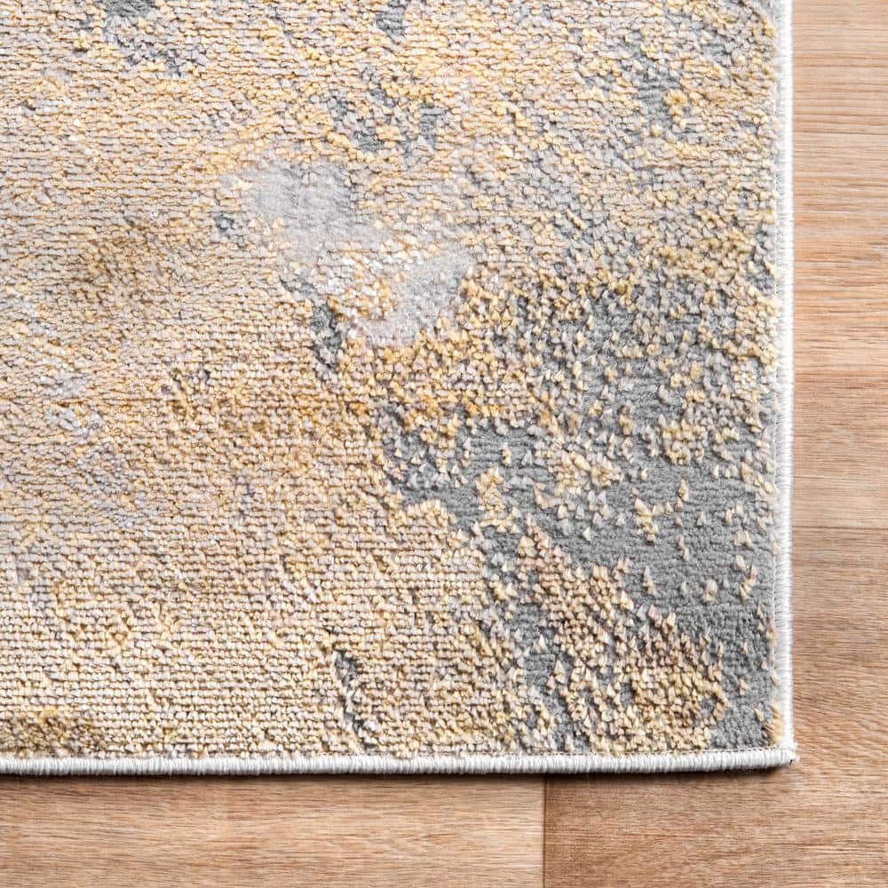 Gold and White Abstract Rectangular Area Rug