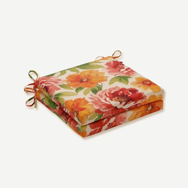 Pillow Perfect Floral 20 x 20 Outdoor Dining Chair Cushion in Green/Orange (Set of 2)