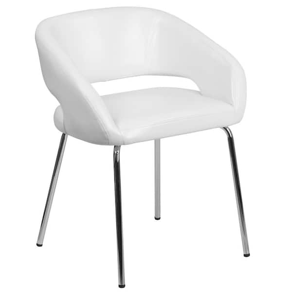 Flash Furniture White Fusion Series Leather Soft Upholstered Side Reception Chair, Retro Padded Lounge Chair for Living Room or Office