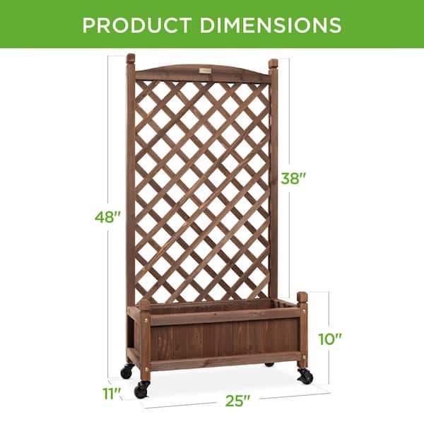 Best Choice Products Set of 2 48in Wood Planter Box & Diamond Lattice Trellis, w/ Drainage, Optional Wheels - Walnut