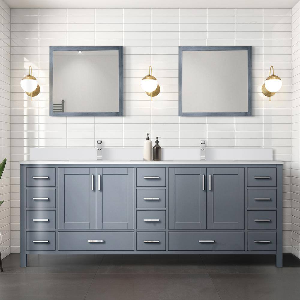 Lexora Jacques 84 in. W x 22 in. D Dark Grey Double Bath Vanity, White ...