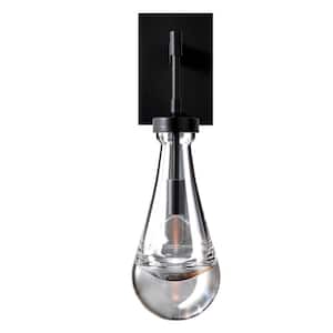 5 in. 1-Light Black Wall Sconce, Raindrop Wall Lighting with Hand Blown Solid Glass, Brass Base and Rod (1-Set)