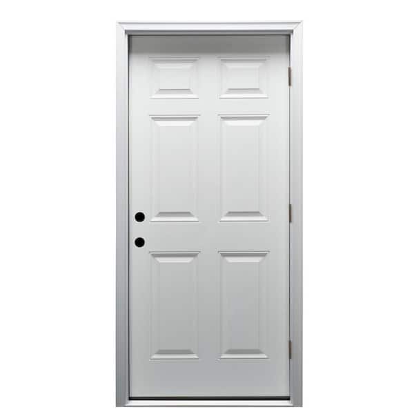 36 in. x 80 in. Severe Weather Left-Hand Outswing 6-Panel Primed Fiberglass Smooth Prehung Front Door