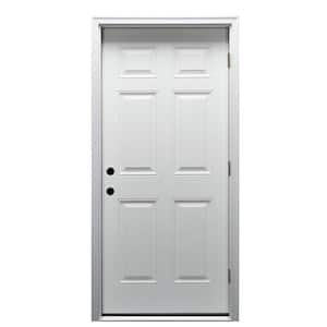 30 in. x 80 in. Left Hand/Outswing 6-Panel Classic Primed Fiberglass Smooth Prehung Front Door on 4-9/16 in. Frame