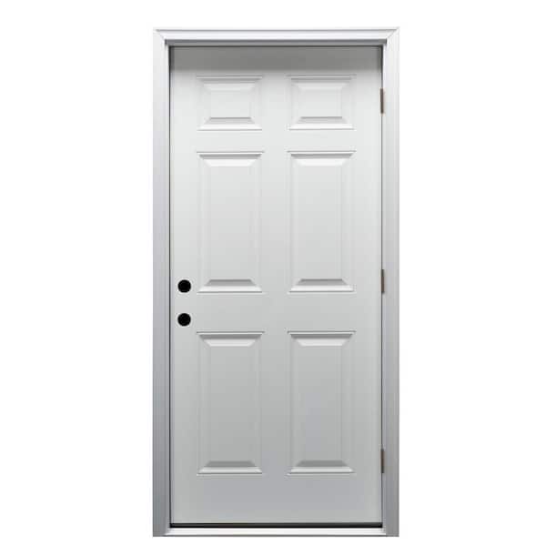 MMI Door 30 in. x 80 in. Left Hand/Outswing 6-Panel Classic Primed Fiberglass Smooth Prehung Front Door on 6-9/16 in. Frame