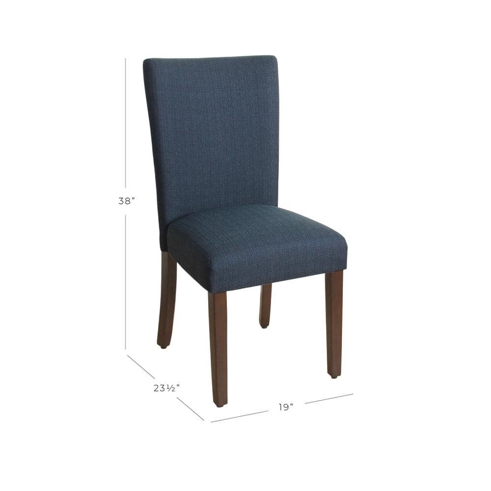 Classic Parsons Blue Upholstered Side Chair with Cherry Walnut Legs