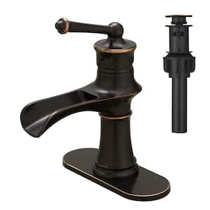 Single-Handle Single Hole Bathroom Faucet with Pop-up Drain Assembly and Deck Plate Included in Oil Rubbed Bronze