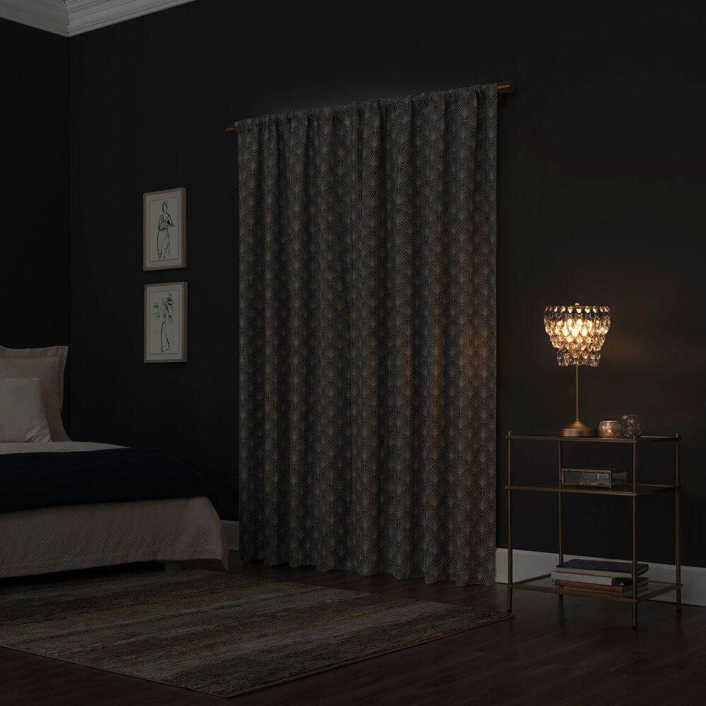 Navy Art Deco Blackout Polyester Curtain Panel with Rod Pocket
