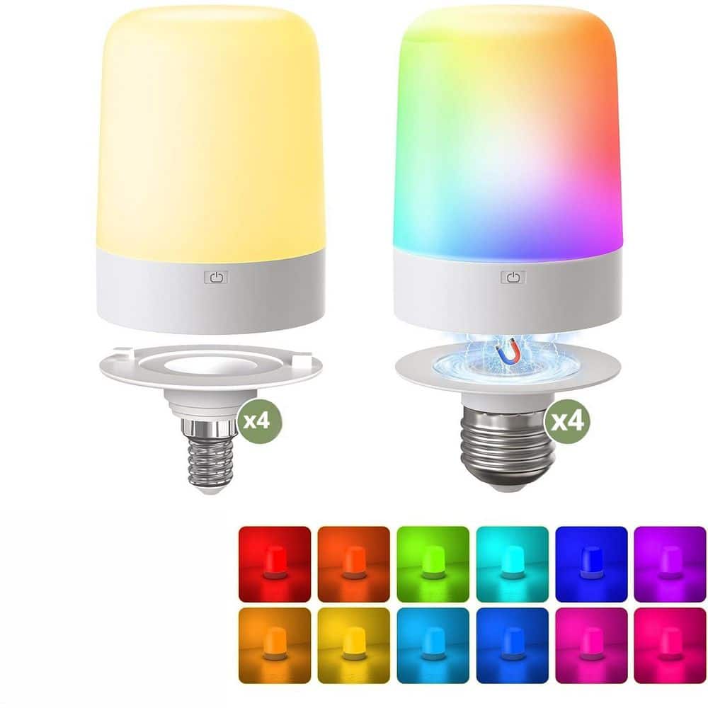 3 in. 1-Light White USB Cabinet Light 4-Pack, RGB Color Changing Under Cabinet Light, Dimmable LED for Kitchen, Closet