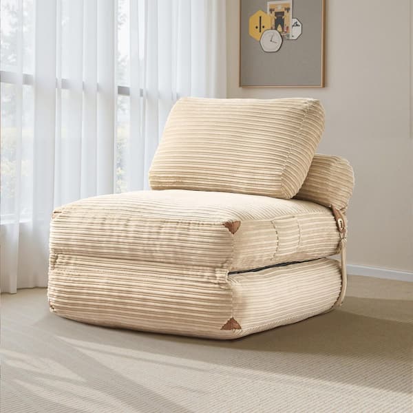 Molly 35 in. Beige Corduroy 3-in-1 Convertible Sleeper Lounge Chair Twin Size Folding Sofa Bed with Back Support Pillow