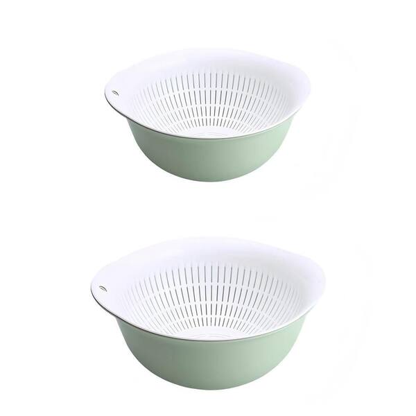 Double Layer Nesting Colander Bowl Set, BPA Free Polypropylene, Space Saving, Large Capacity Drain Basket (Set of 2)