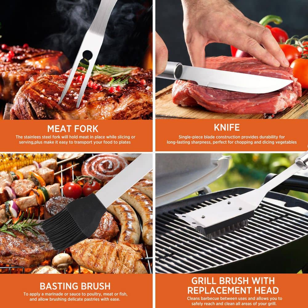 Commercial Chef 25-Piece Stainless Steel BBQ Grill Tool Set with Aluminum Case