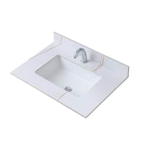 31 in. W x 22 in. D Sintered Stone Carrara White Rectangle Ceramic Single Sink Bathroom Vanity Top in White Gold, 1-Hole