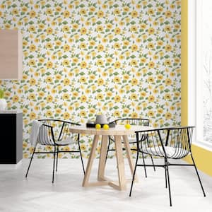 Sunflower Trail Yellow/Green/White Matte Finish Vinyl on Non-Woven Non-Pasted Wallpaper Roll