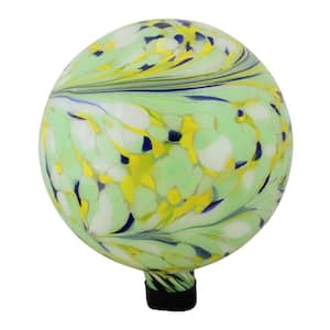 10 in. Yellow White and Green Marbled Glass Outdoor Patio Garden Gazing Ball