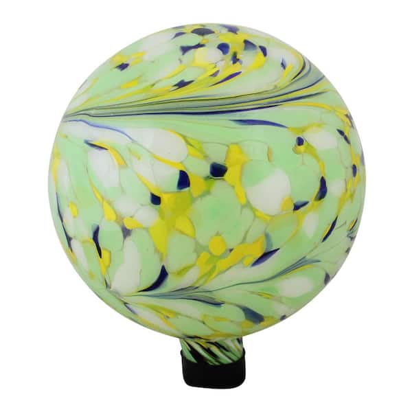 Northlight 10 in. Yellow White and Green Marbled Glass Outdoor Patio Garden Gazing Ball