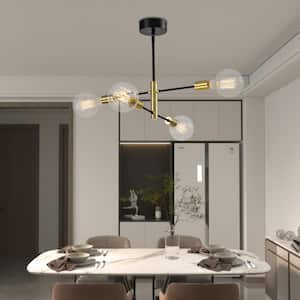Augusta 4 -Light Modern Gold/Black Linear Chandelier With Wrought Iron Accents