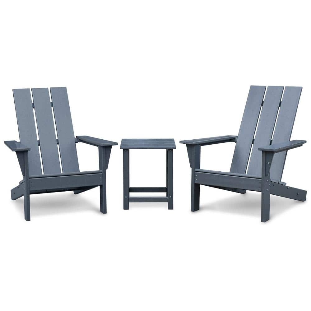 Dark Grey 3Pcs Resin Outdoor Adirondack Chair Set Patio Bistro Set with Side Table for Deck, Garden, Backyard, Balcony price history on PriceWatchPro