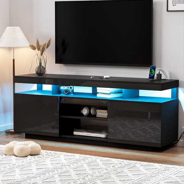 みんと　両側　パネル・テーブル・窓枠ブラック　ありがとうございます！ Hommpa 63.78 in. Modern Black TV Stand Fits TVs up to 70 in