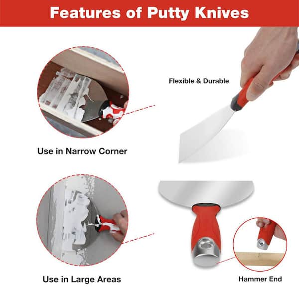 7 Pcs Putty Knife Set, 50#Steel Drywall Knife, Scraper Putty Knives, Multi-Standard Paint Plastering Knife, Wall Scrapers with Black Storage Bag
