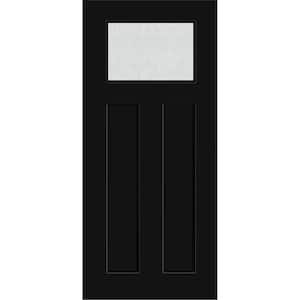 Legacy 36 in. x 80 in. Universal Handing 1/4 Top lite Rain Glass Primed Black Finish Fiberglass Front Door Slab