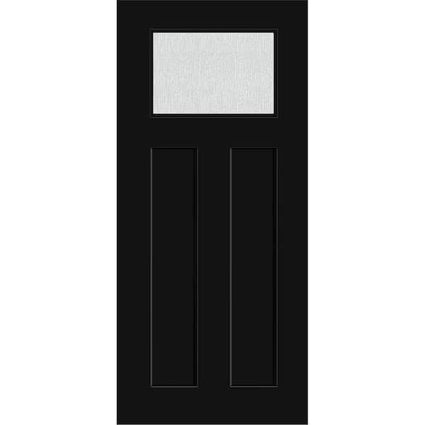 Legacy 36 in. x 80 in. Universal Handing 1/4 Top lite Rain Glass Primed Black Finish Fiberglass Front Door Slab