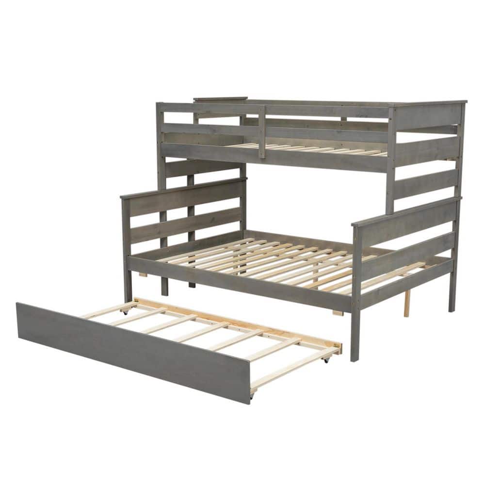 Nestfair Grey Twin over Full Bunk Bed with Twin Size Trundle and Guard ...