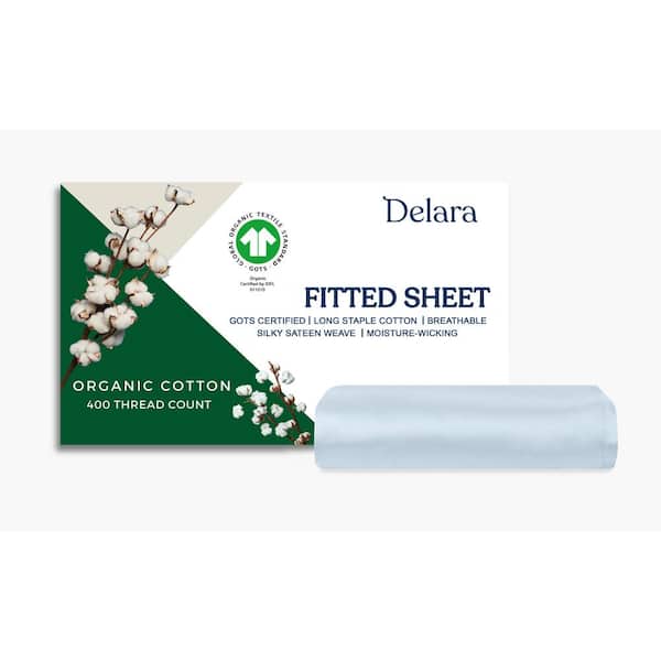 Delara 1-Piece Light Blue, Solid 100% Organic Cotton, Twin (39 in. x 75 in.), Smooth and Breathable, Super Soft, Fitted Sheet