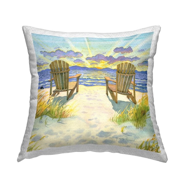 Stupell Industries Nice Beach Sunrise Landscape Multi-Color Square Outdoor Throw Pillow