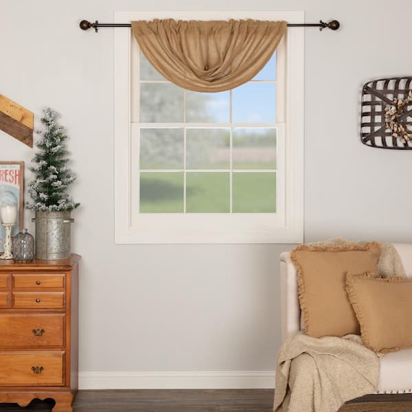 Burlap 15 in. W x 60 in. L Cotton Balloon Valance in Natural Tan