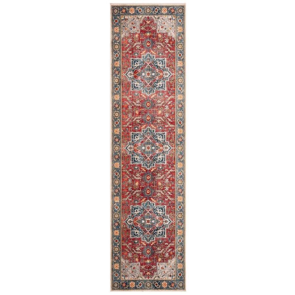 Vintage Persian 2 ft. x 10 ft. Red/Blue Ornate Medallion Runner Rug