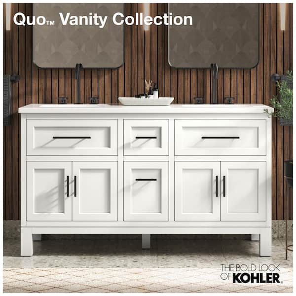 KOHLER Quo 37in. Single Sink Freestanding Mohair Grey Bath Vanity with White Quartz Top Assembled
