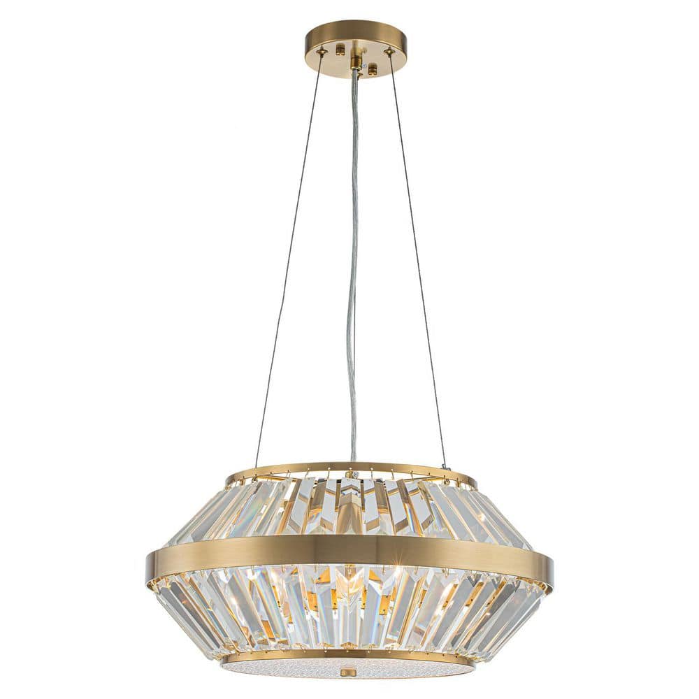 5-Lights Drum-Shaped Pendant Light with Crystal Shade, No Bulbs Included in