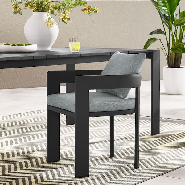Tahoe Outdoor Patio Powder-Coated Aluminum Fabric Dining Chair in Gray Gray-Patio Dining Chair with Cushions