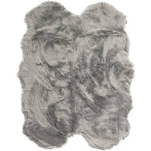 Light Gray 4 ft. x 6 ft. Sheepskin Faux Fur Furry Cozy Area Rug
