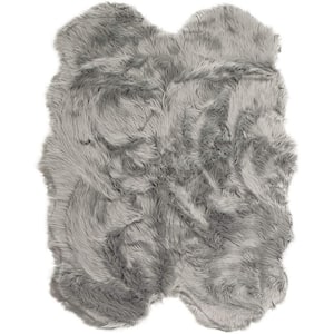 Light Gray 4 ft. x 6 ft. Sheepskin Faux Fur Furry Cozy Area Rug