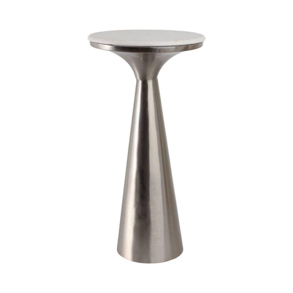 11 in. Silver Round Marble Accent Table with Sleek Tapered Base - thumbnail 2