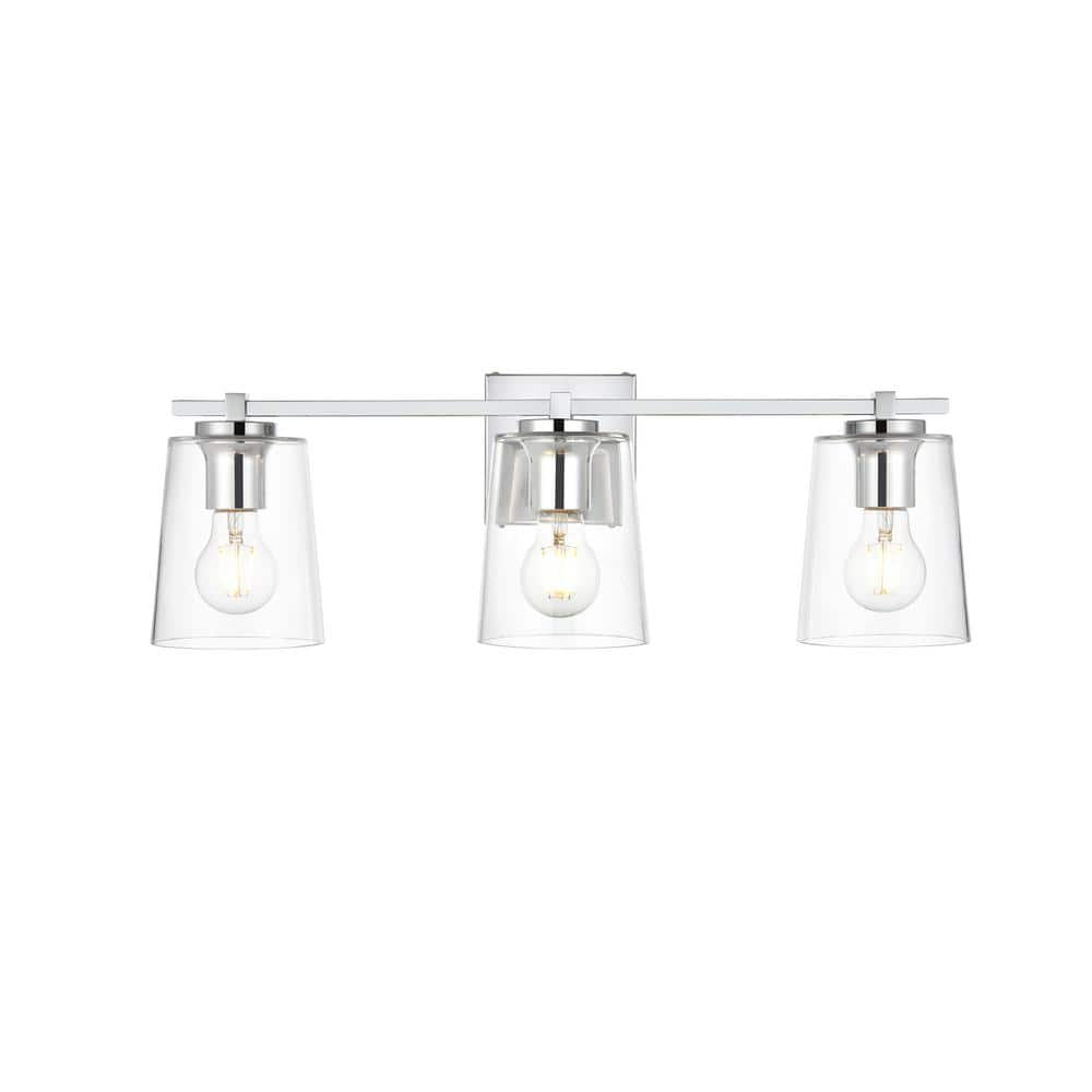 Simply Living 23 in. 3-Light Modern Chrome Vanity Light with Clear Bell ...