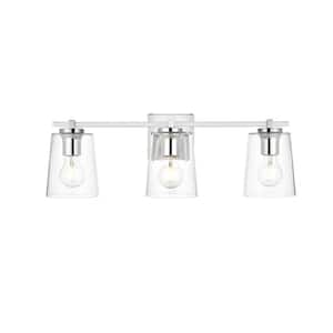 Simply Living 23 in. 3-Light Modern Chrome Vanity Light with Clear Bell Shade