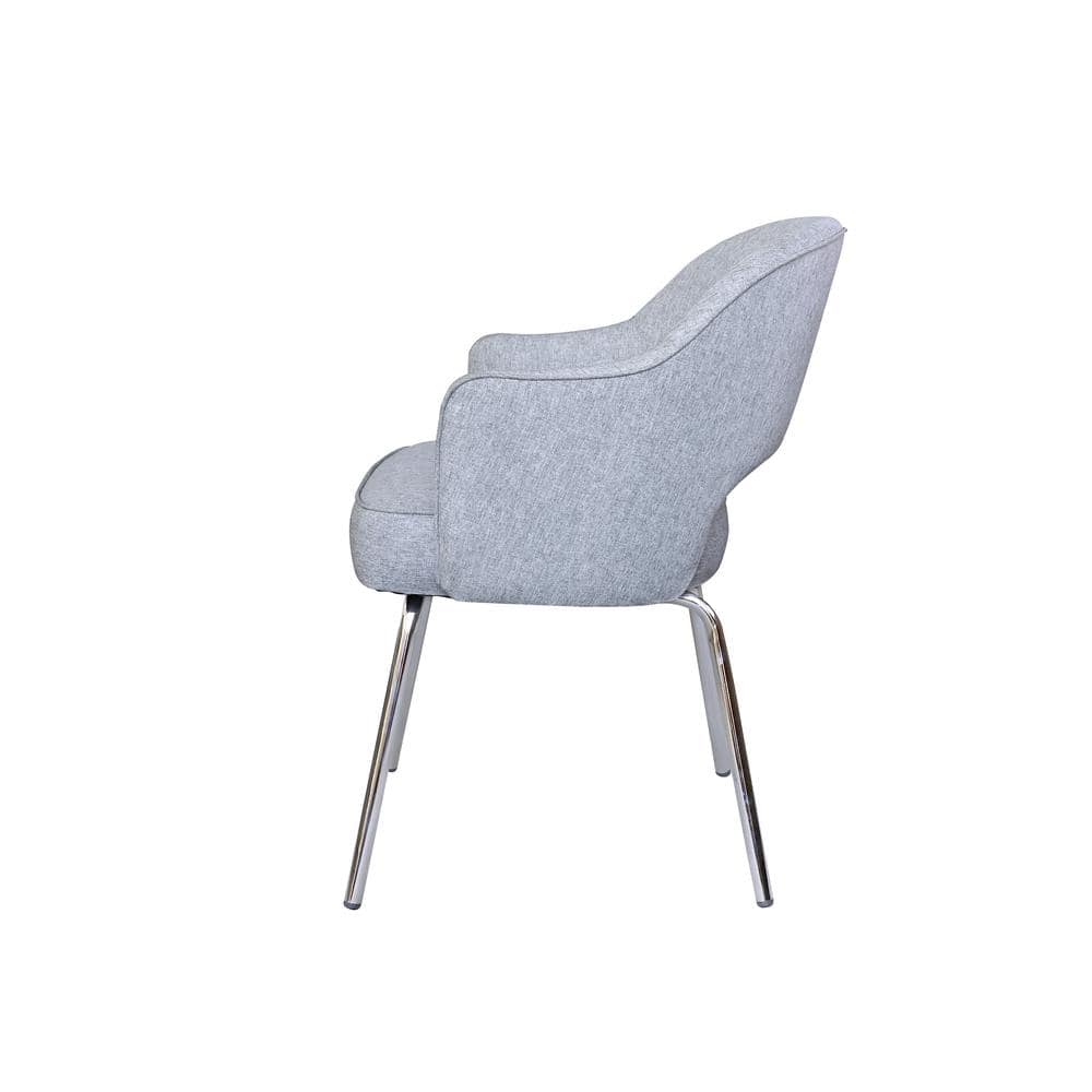 Sleek Gray Linen and Chrome Guest Chair with Fixed Arms