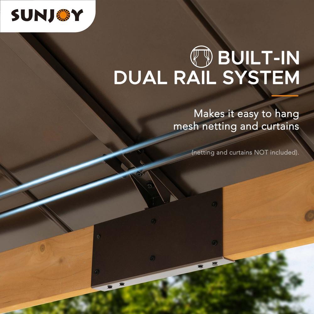 Sunjoy 9 ft. Cedar Wood Gazebo with Brown Steel Roof