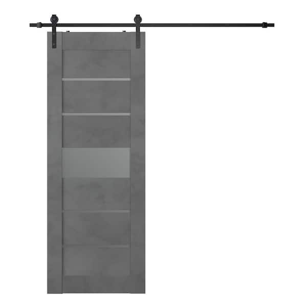 Belldinni Vona 36 in. x 80 in. 5-Lite Frosted Glass Dark Urban Composite Core Wood Sliding Barn Door with Hardware Kit