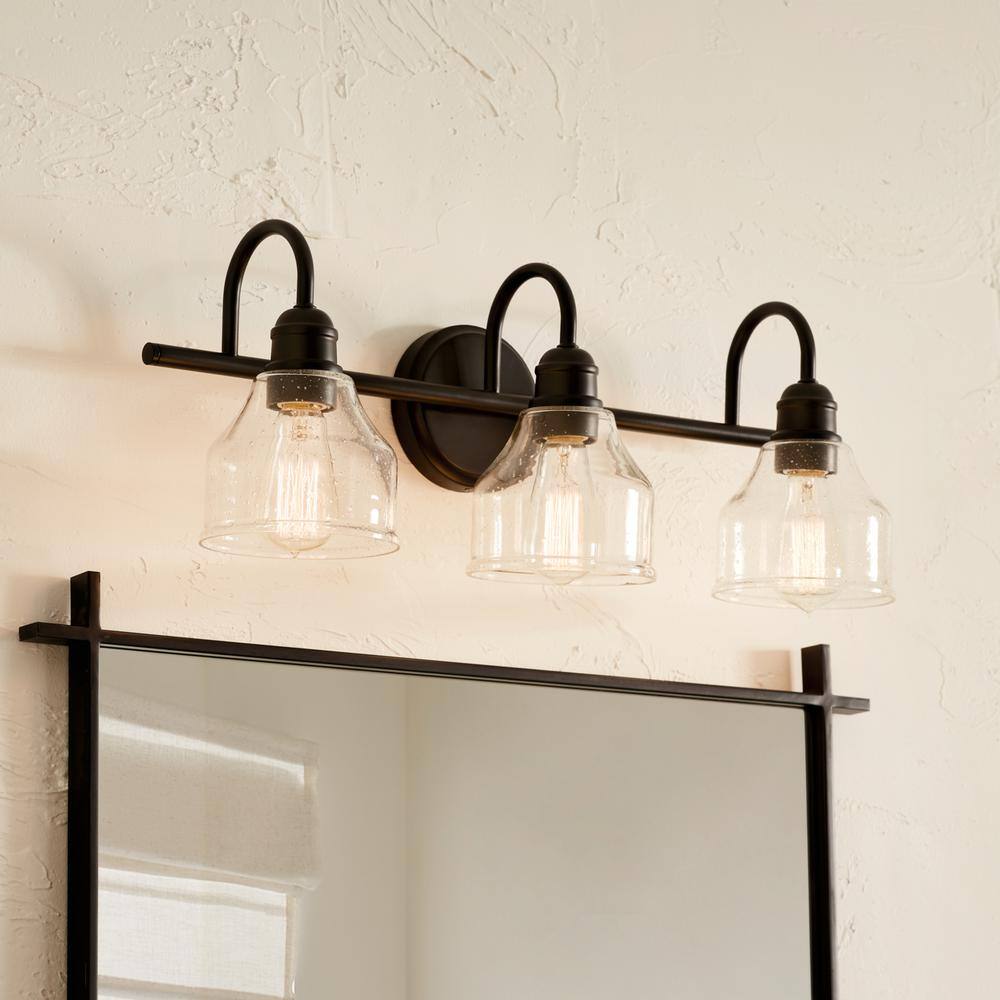 Avery 24 in. 3-Light Black Industrial Bathroom Vanity Light with Clear Seeded Glass price history on PriceWatchPro