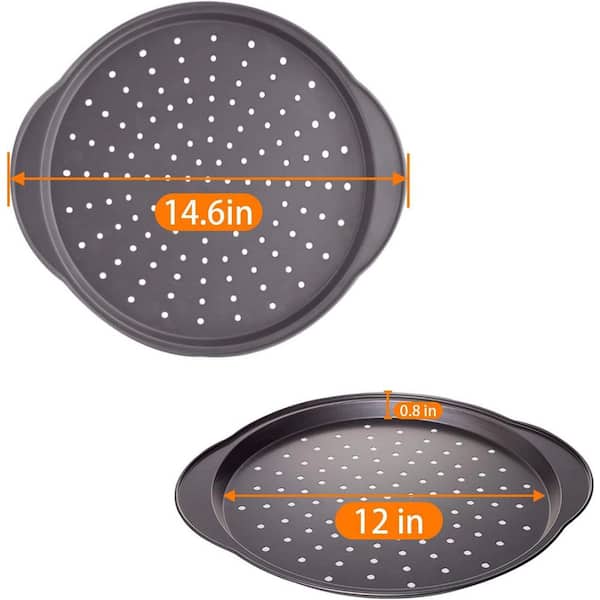 2 Piece Carbon Steel Nonstick Pizza Pan Set for Oven with Handles and Holes, Dishwasher Safe Bakeware