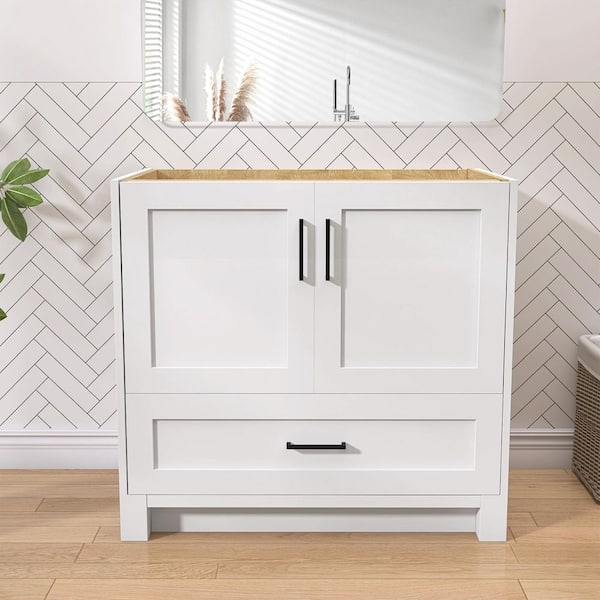 Wina 36 in. Single Sink White Bath Vanity Cabinet without Top Freestanding Solid Wood Dovetail Bathroom Cabinet in White
