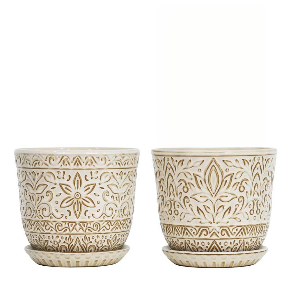 Large Round White Ceramic Planter Set of 2 with Drainage Hole and Saucer for Plants (6 in. W x 5.5 in. H) price history on PriceWatchPro