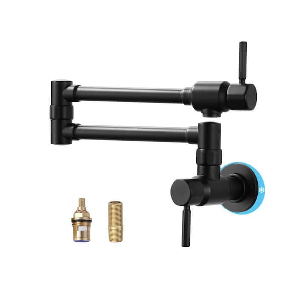 VEVETTA Wall Mounted Pot Filler with Double Handle in Matte Black